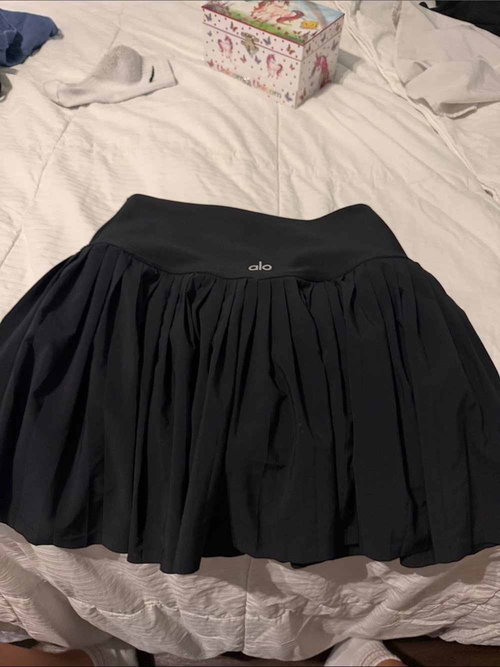 ALO Yoga Black Pleated Skater Skirt